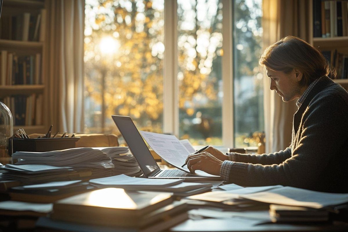 Homme travaillant sur un ordinateur portable avec des documents